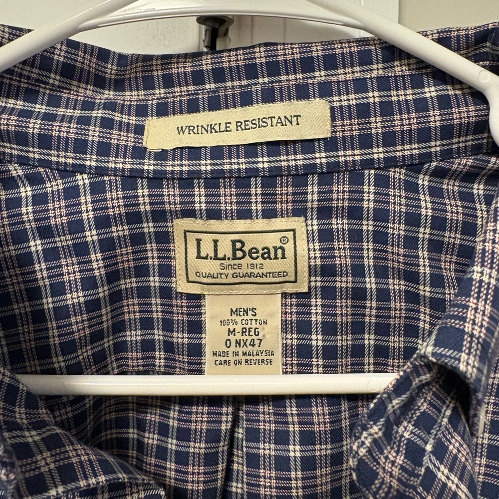 L.L. Bean Men's Navy and White Checkered Shirt